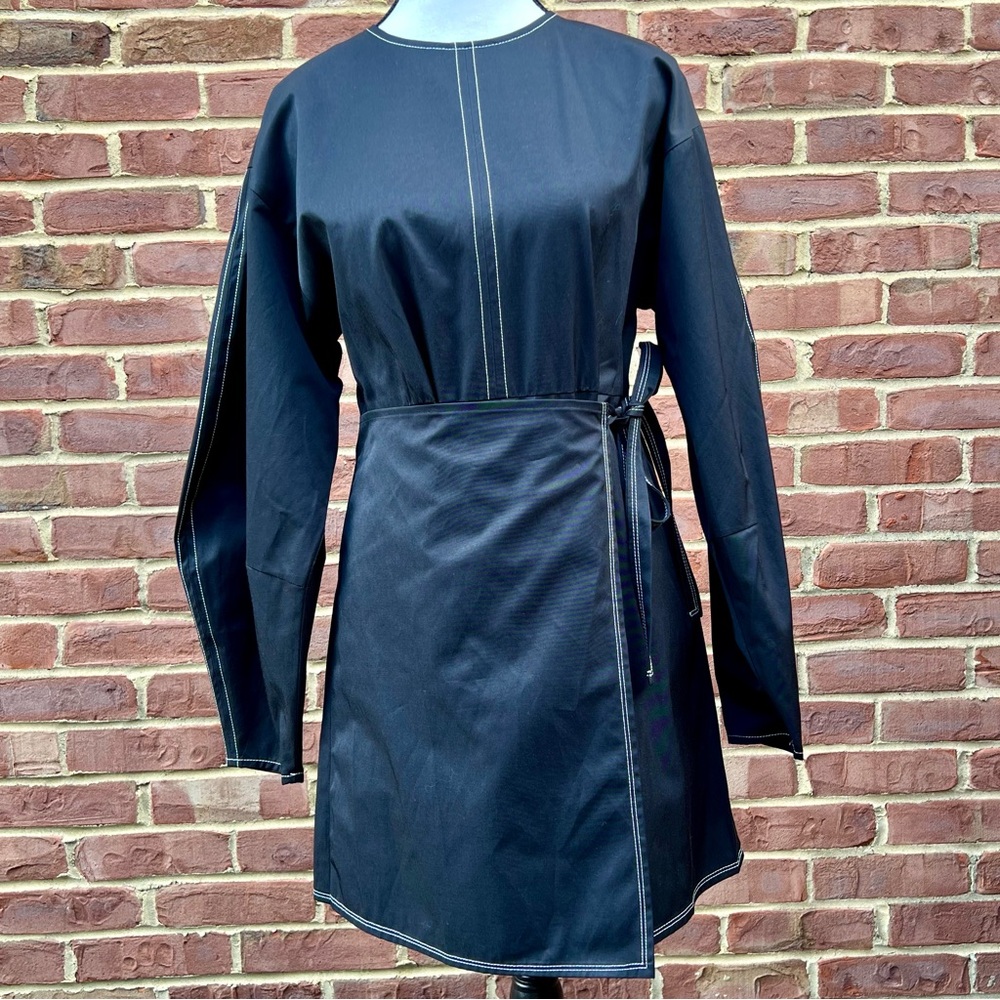 EY Korean Women’s Half Wrap Black Dress Sz XS/S Minimalist Capsule K-Pop K-Drama